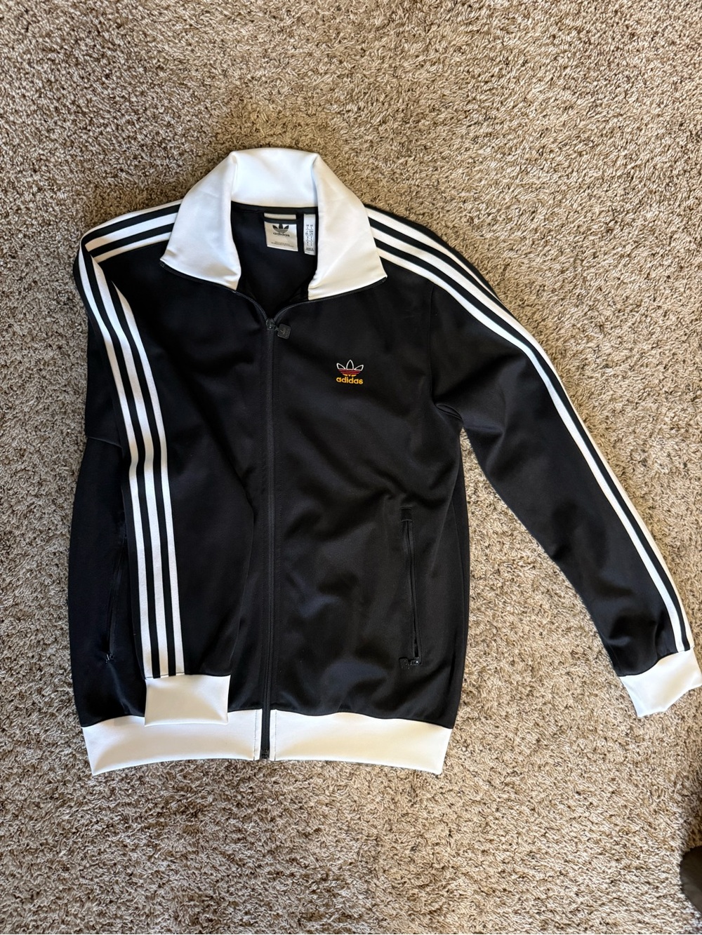 adidas Black and White Three-Stripe Track Jacket